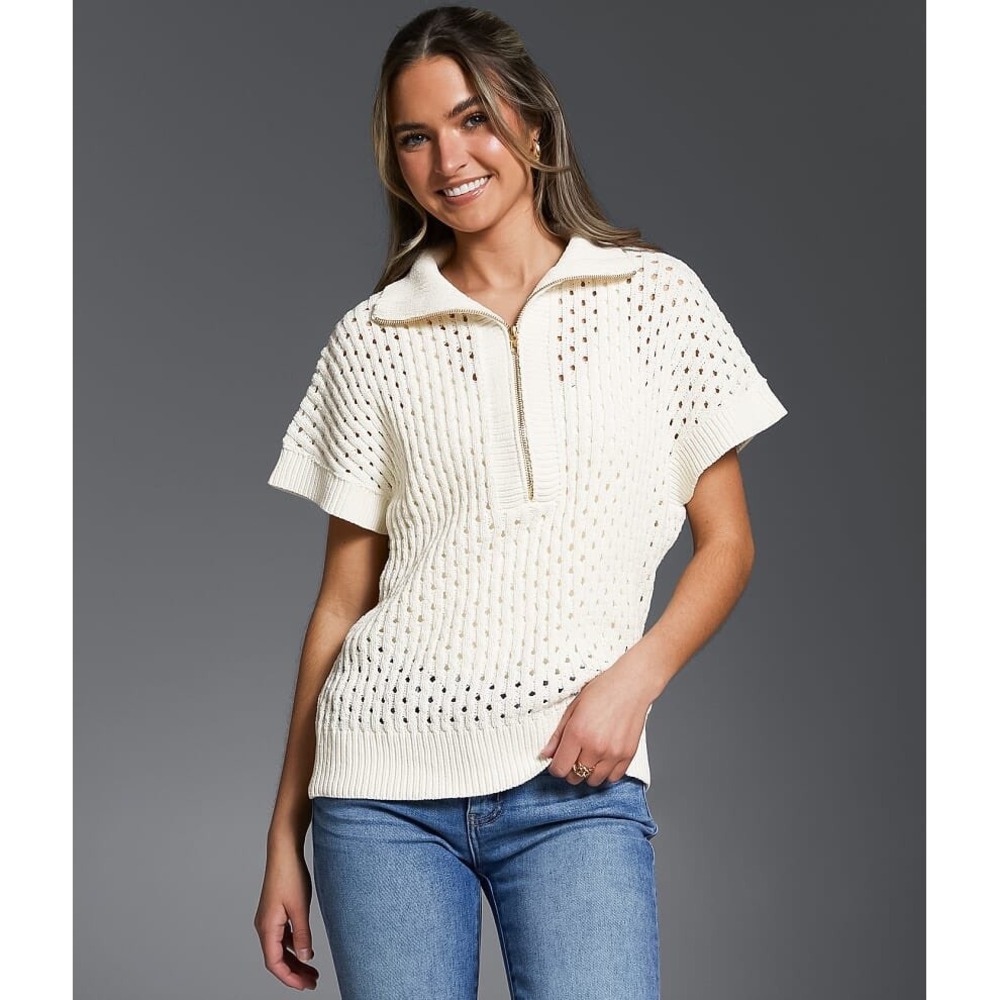 Buckle Black Pointelle Quarter Zip Sweater Women S Cream Western Festival Open